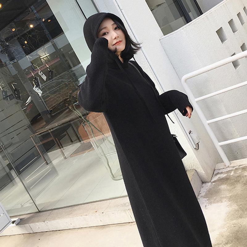 

YYFS Женская мода Повседневный Осень Зима Однотонный Принт Длинный Рукав С Капюшоном Свитеры One Size чёрный