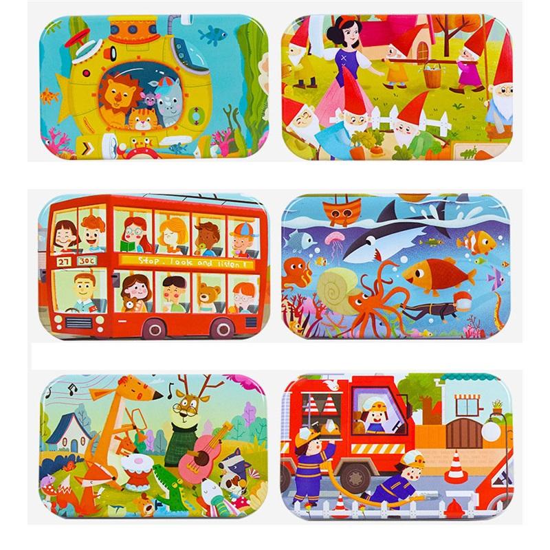 Neu 60 stück Holz Puzzle Spielzeug für Kinder Cartoon Fahrzeug Tier Holz Jigsaw Baby Lernen Pädagogisches Spielzeug