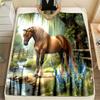 Multi-Sizes Horses By The Stream Print Blanket Warm Soft for Sofa Bed Home Travel Camping Blanket All Seasons Luxury Gifts