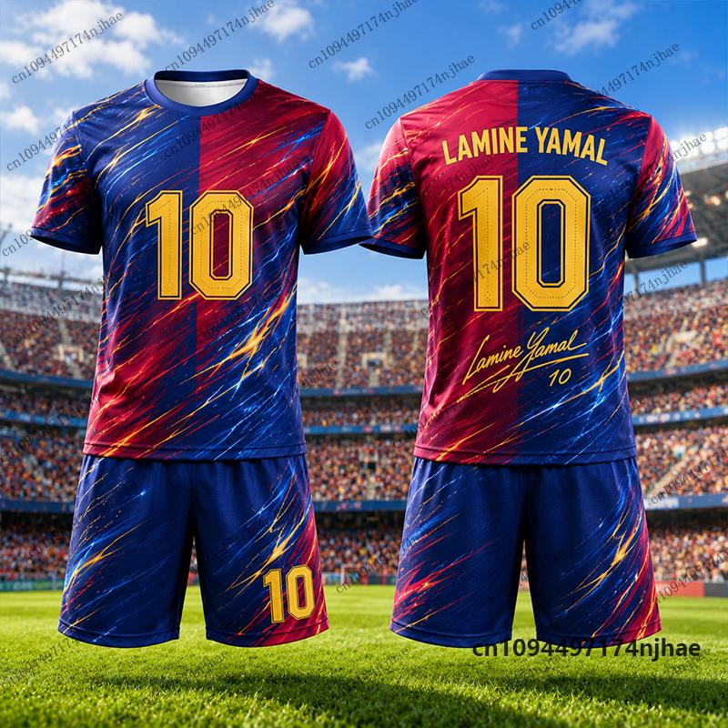 Kinder Trainingsanzug Spanien Fans Yamal #10 Aufdruck T-Shirt+Shorts Set Fußballtrikot Sportanzug Freizeit Kinder/Erwachsene 2-teilige Outfits 110