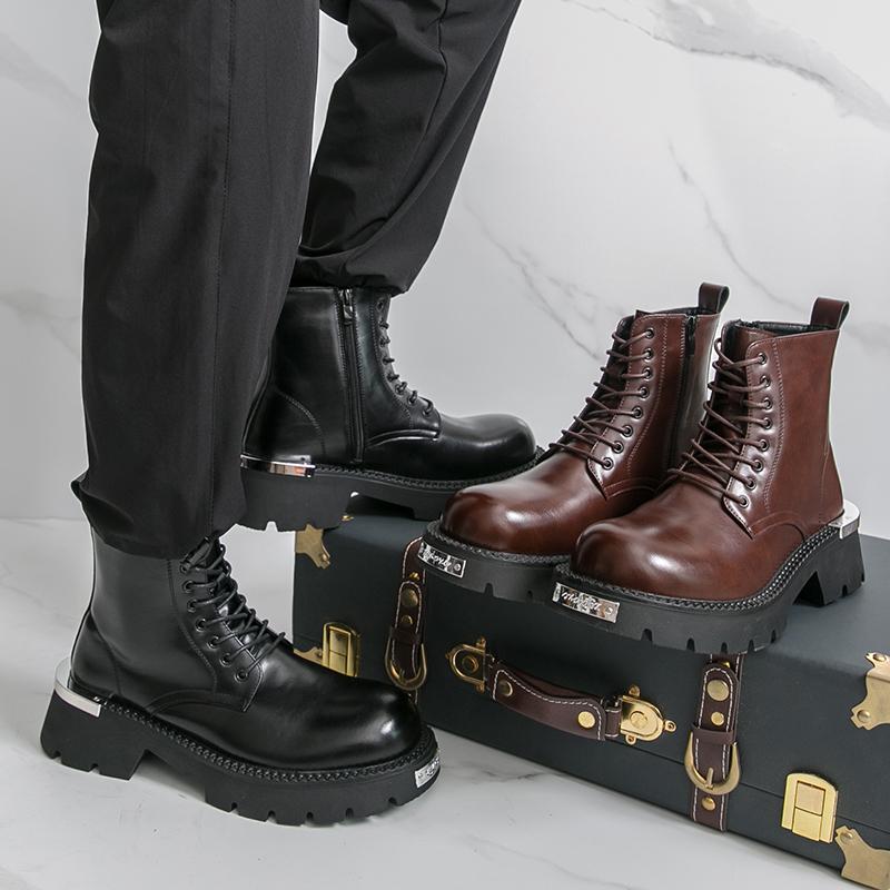 Fashion Winter Business Men Work Boots Black-brown Thick-soled Durable Lace-up Fashionable Chelsea Boots Training Boots Men Sizes 38-46