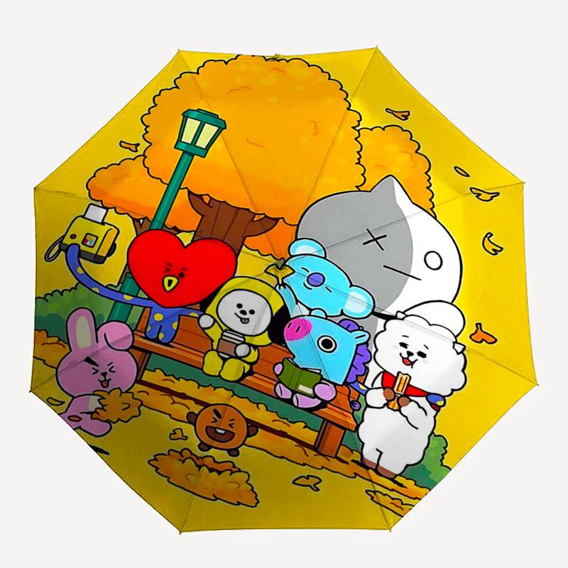 1pc Outdoor Umbrella with BT21 Characters - Automatic Opening/Closing, Portable 3-Fold Design, 8-Bone Iron Frame - Perfect Gift for Fans, Travele