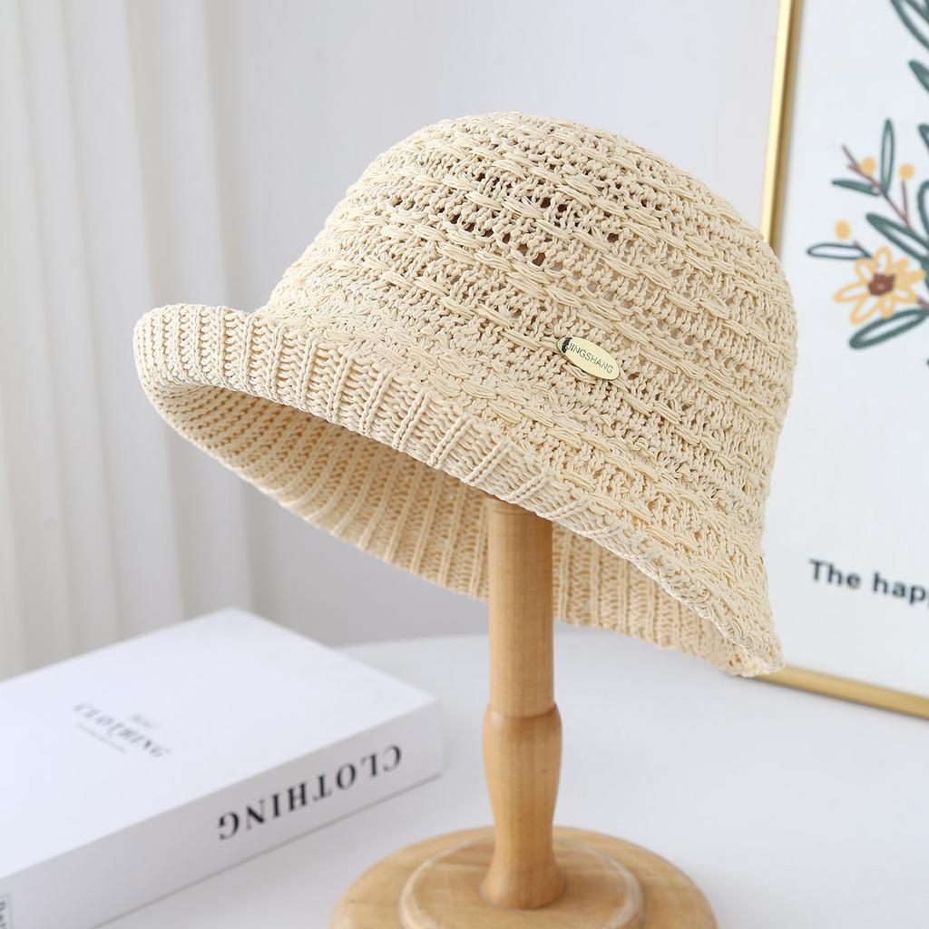 New Women Hollow Knitted Bucket Hat Summer Lightweight Breathable Versatile Visor Cap