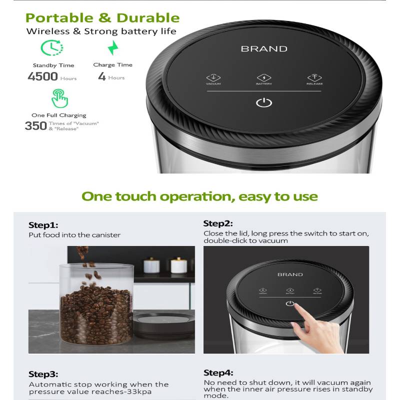 Automatisk Vakuum Kaffebeholder Vakuum Matoppbevaringsbeholder Gjennomsiktig Matlagring Fuktsikker Luftuttrekk Lufttett