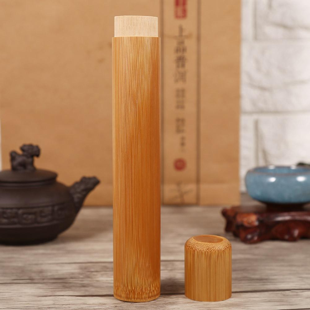 1Pc Round Portable   Natural Bamboo Tea Jar Storage Holder Container Box (2.5 x 12cm)