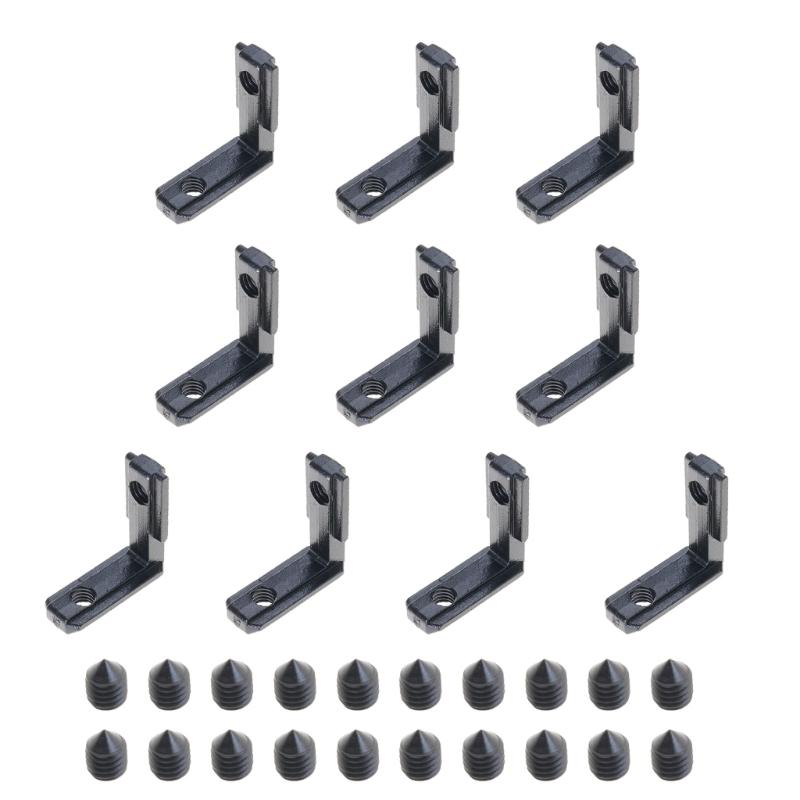 10pcs L Shape Angle Brackets Inner Corner Connectors with Fastening Screws Structural Support Holder for T Slot Profiles