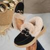 Winter New Metal Buckle Fleece Cotton Shoes Women's 2025 Plus-size Thick-soled Warm Fur Sneakers