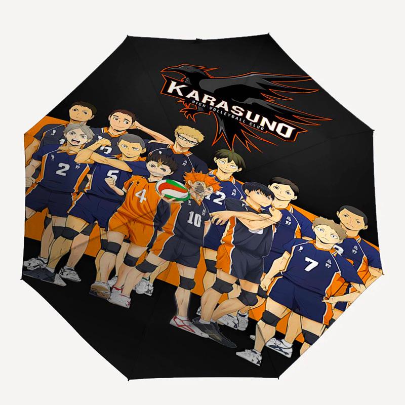 Haikyuu-Themen-Regenschirm mit automatischem Öffnen und Schließen, Kompakter Reise-Regenschirm, Leicht und Tragbar, Geeignet für Strand, Pendeln, Bus