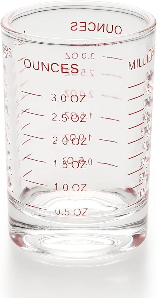 Measuring Cup Espresso Shot Glass with Measurement Markings, Thickened, Heat-Resistant Glass, Suitable for Espresso Machines (90ml, Red, 1pc)