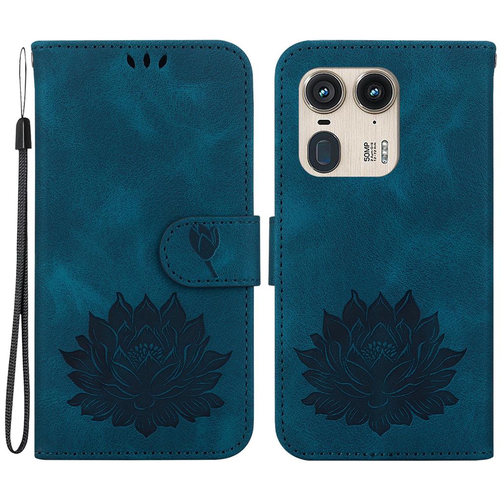 For Motorola Edge 50 Ultra 5G/Moto X50 Ultra 5G Wallet Phone Stand Case Imprinted Lotus Pattern PU Leather Phone Cover