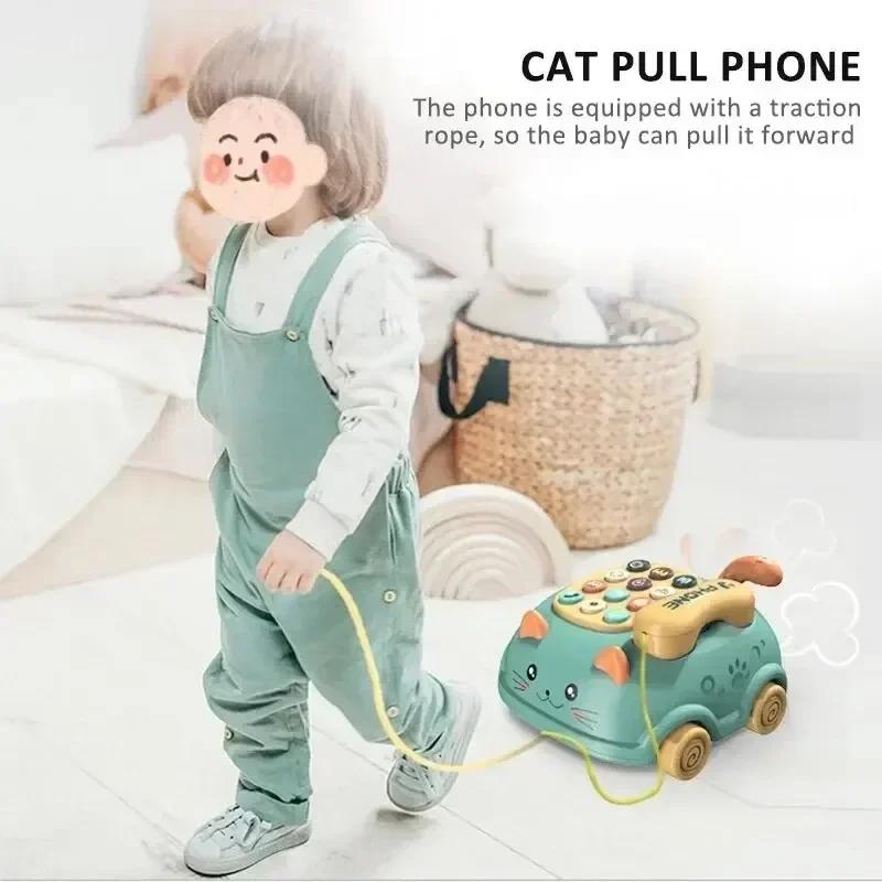 Cat Pull Simulation Wired Phone Cartoon Animal Intelligent Music Mobile Bilingual Teaching Simulation Early Education Toy