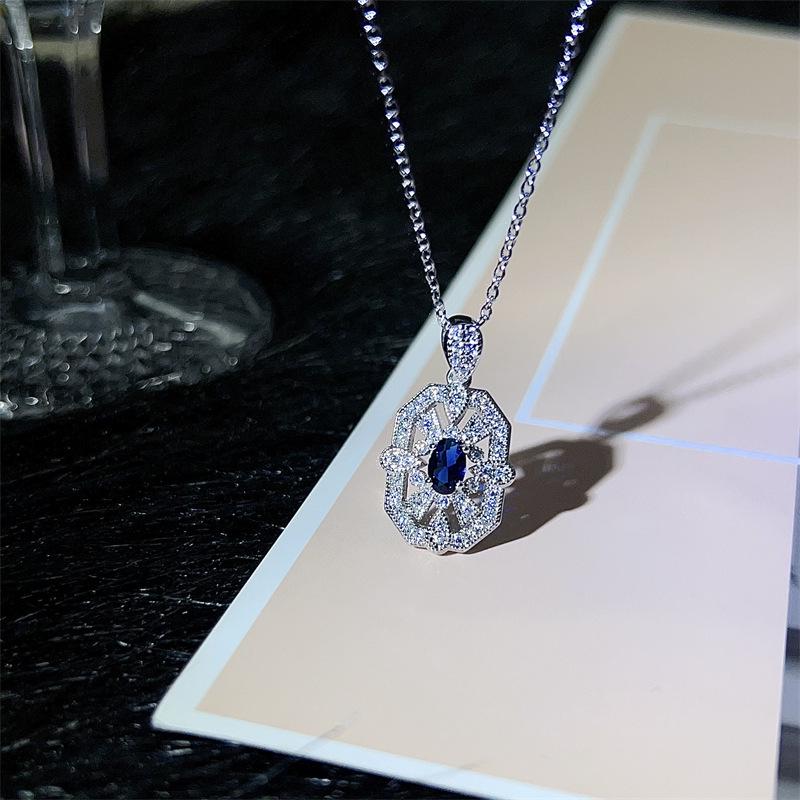 Elegant Aquamarine Zirconia Pendant Necklace - Hollow Design, Fashionable & Versatile Jewelry for Women