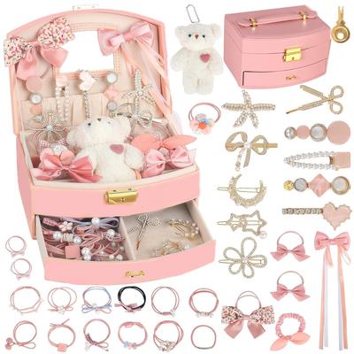 CSDmeewin Hair Accessories Set with Gift for Large Hair Hair Entrance Gift for Elementary School Present Case, Girls, Capacity, Clip, Tie, Ceremony,