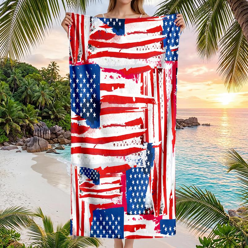 American Flag Fashion Beach Towel: Ideal for Summer Adventures Soft, absorbent and quick drying suitable for swimming and bathing