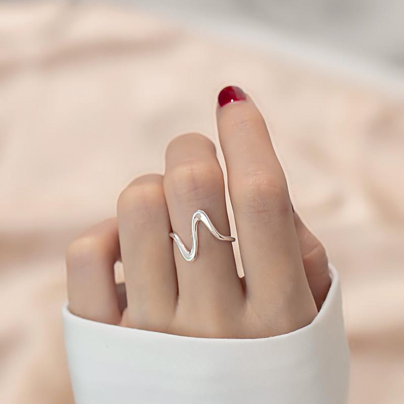Korean Style Retro Heartbeat Wave Open Finger Ring - Artistic Women's Index Finger Jewelry
