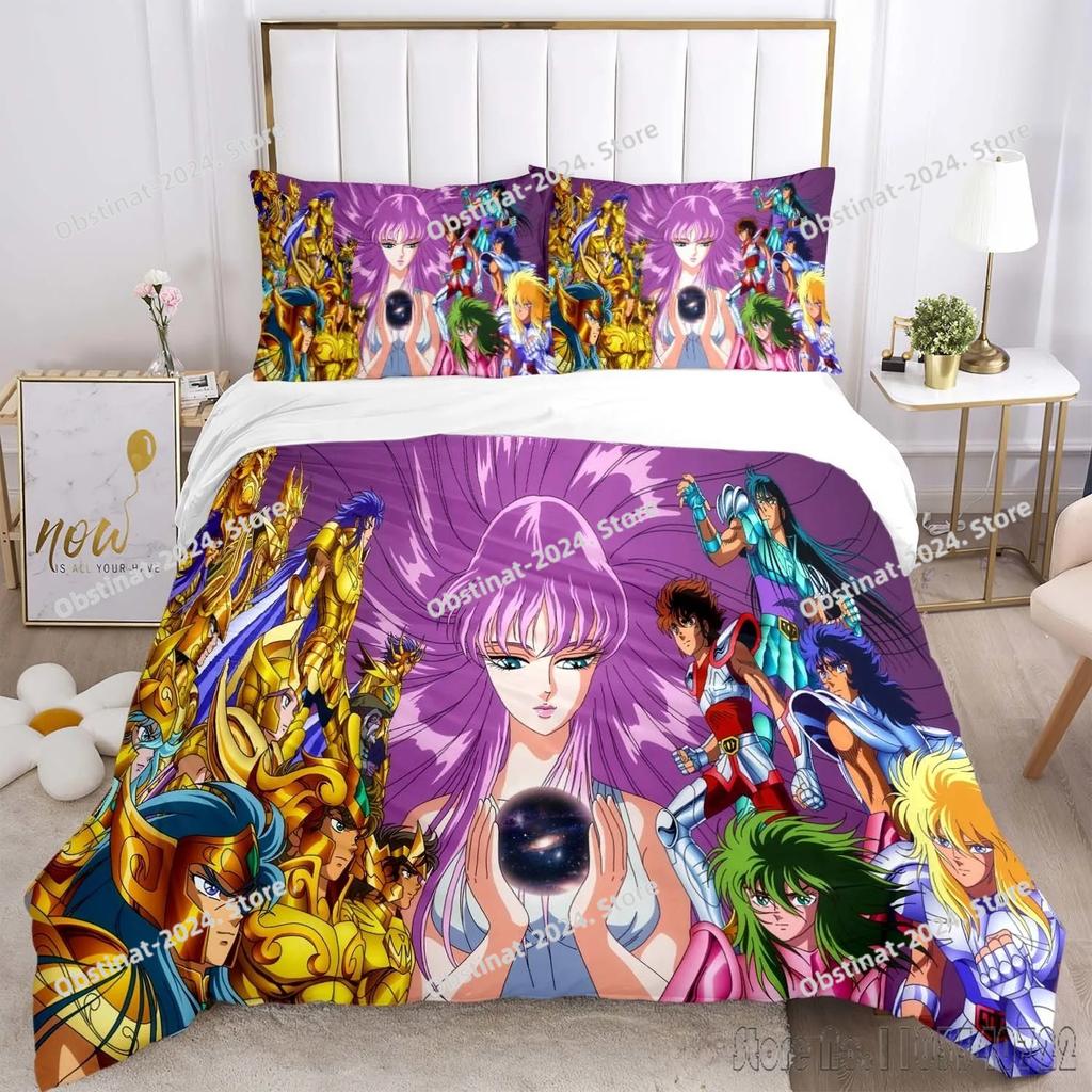 Admire Saint Seiya Pattern Bedding Set Printed Bed Set Duvet Cover Sheet Pillowcase Bed Soft Quilt Cover Full Queen King Size