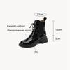 Fashion NEW Fall Shoes Women Patent Leather Boots Round Toe Chunky Heel Women Boots Winter Solid Lace-up Ankle Boots Western Boots Women