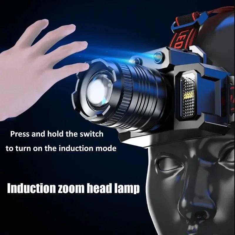 T51 Rechargeable Headlamp 2000mah Super Bright Torch Light Induction LED Headlight Waterproof Camping Mobile Power Bank Flashing