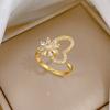 Real Gold Rotating Flower Zircon Personalized Opening Adjustable Light Luxury Jewelry Japanese Ring Couple Ring