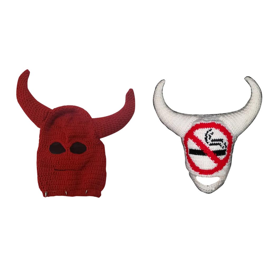 Devil Horn Winter Hat for Adult Handwoven Balaclava Cap Novelty Party Hat for Girl Boys Knit Mask Hat Cool Accessories