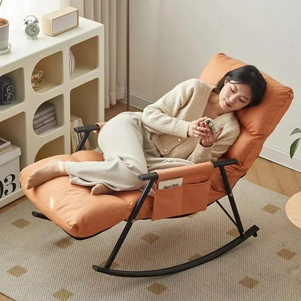 Lazy Rocking Chair 5 Angle Adjustment Triangular Reinforcement Support Leisure Nap Lounge Chairs with Mute Strip Sofa Chairs
