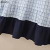 ZANZEA Women Plaid Print Casual Round Neck Half Sleeve Splice Blouse