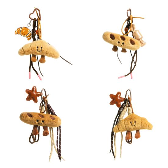 Cute Plush Keychain with Face Soft Fluffy Croissant Baguette Pendant Smiling Bread Bag Charm