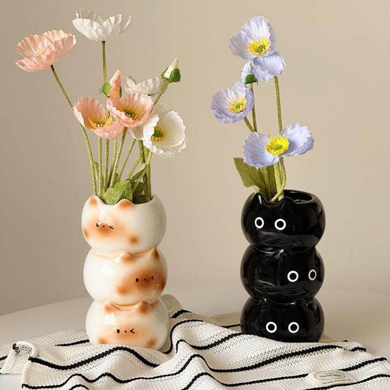 Handmade Cartoon Cat Decorative Flower Arrangement Living Room Floral Art Unique Ceramic Cute Home Decorations