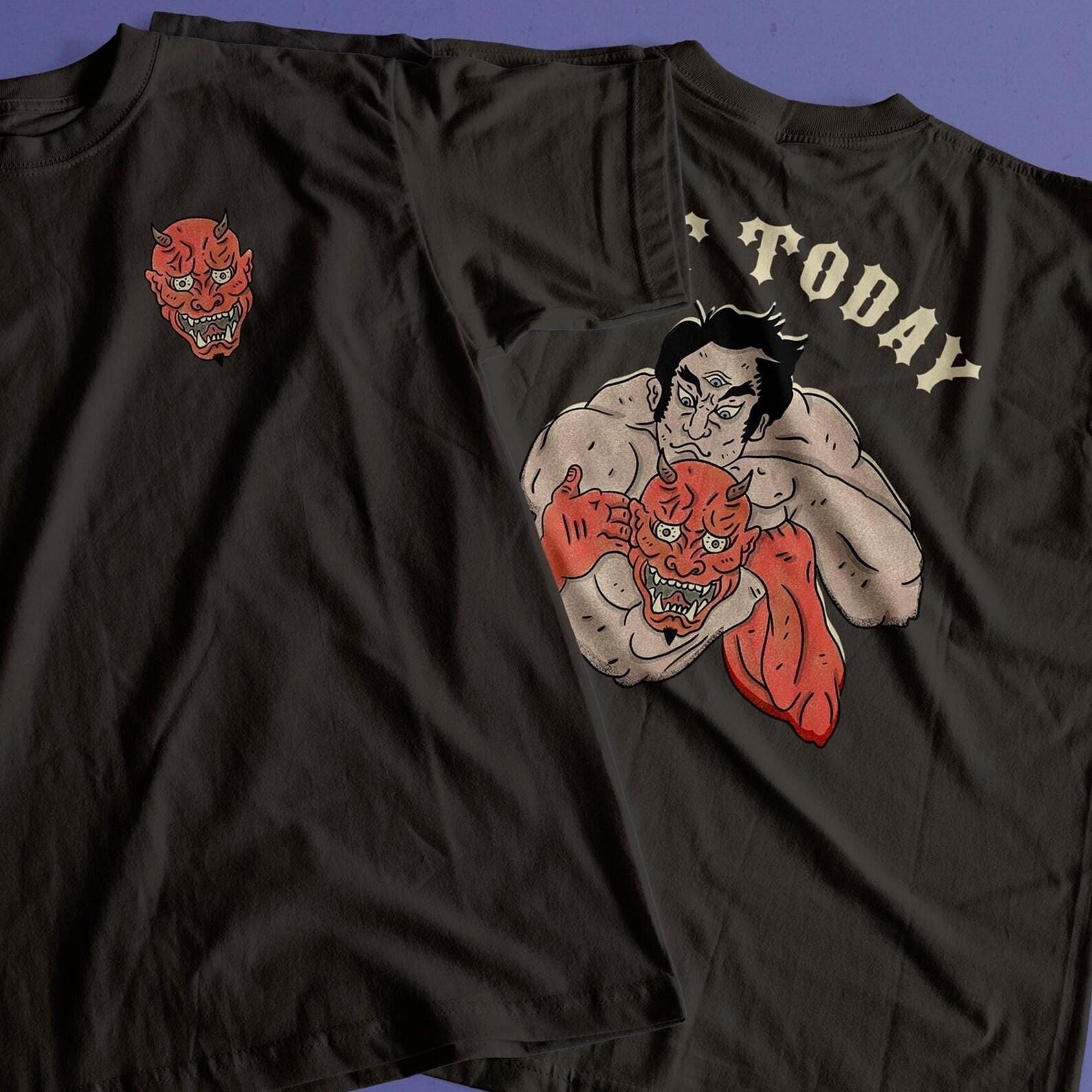 Samurai vs Oni T-Shirt: Japanese Tattoo Art, Mythology Tee S