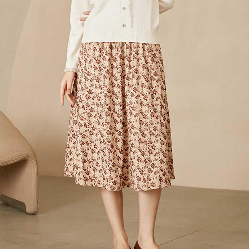 JESSIE Elegant Floral Plaid Midi Skirt M