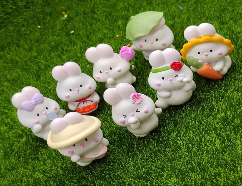 8PCS Lovely Figurine Rabbit Miniatures Fairy Garden Moss Terrarium Decor DIY Craft Doll House Accessories
