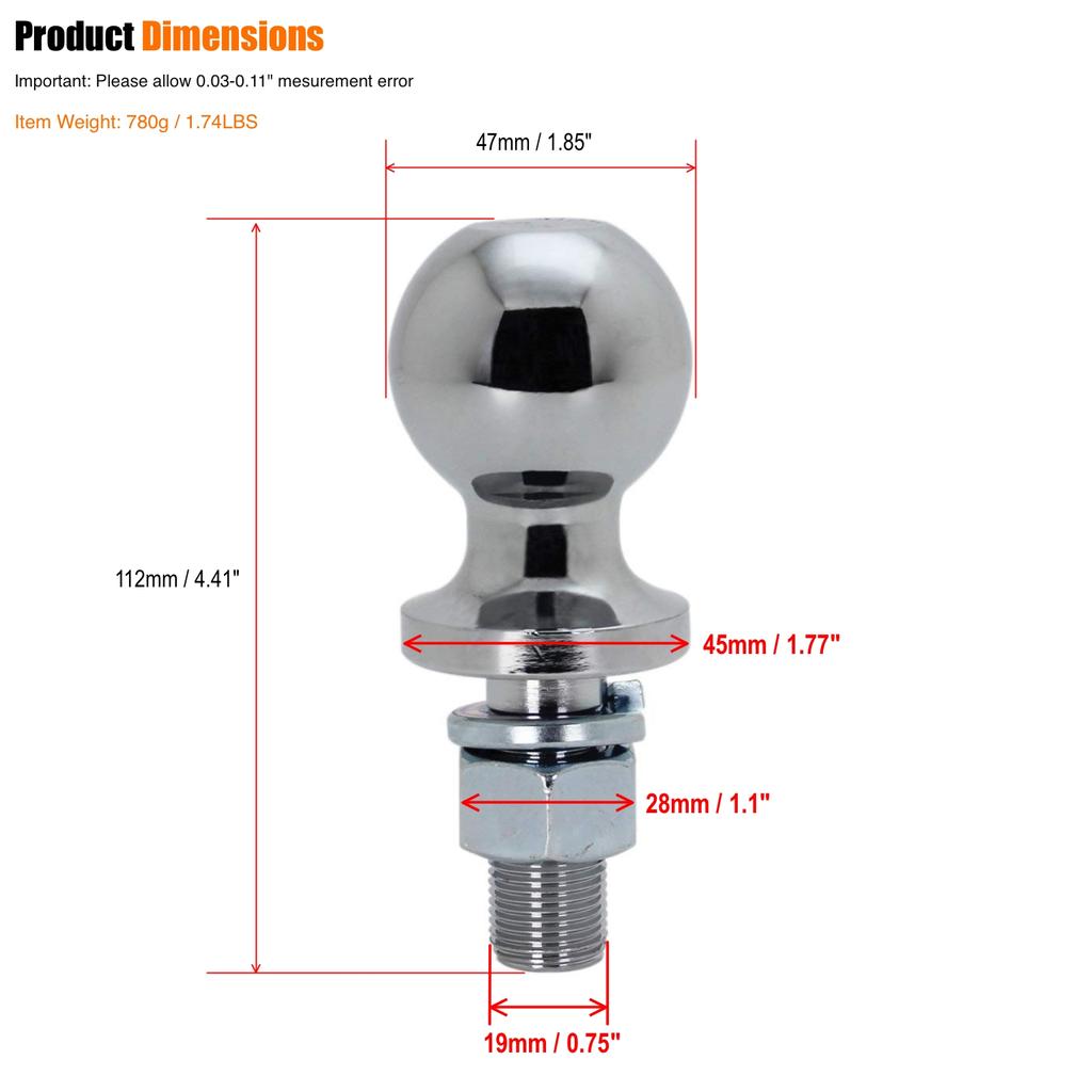Trailer Hitch Ball Tow Hook Duty with Mounting Kit for SUV Truck Towing Accessories Rear Bumper Hitch Receiver Modification
