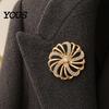 Solid Metal Brooch Pin, Hollow Swirl Flower Pattern Lapel Pin with Rhinestones Inlaid, Durable Spiral Petals Design Versatile Badge for Coats