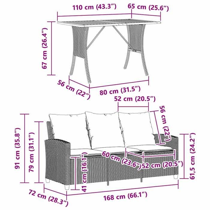 VidaXL Canapé de jardin 3places coussins et table gris clair polyrotin, canapé d'extérieur, canapé de jardin 3 places, 4103859