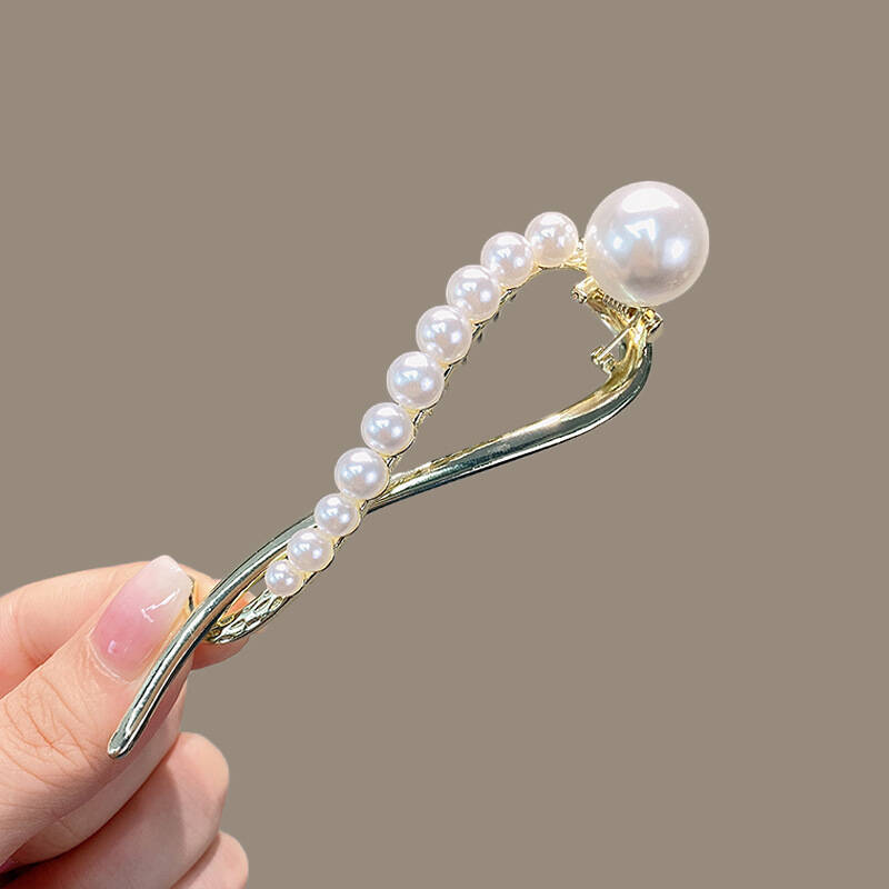 1pc Simple Métal Or Argenté Couleur Perle Pince à Cheveux Élégante Féminine Twist Pince à Cheveux Pince Requin Ornement pour Cheveux Bijou Cadeau