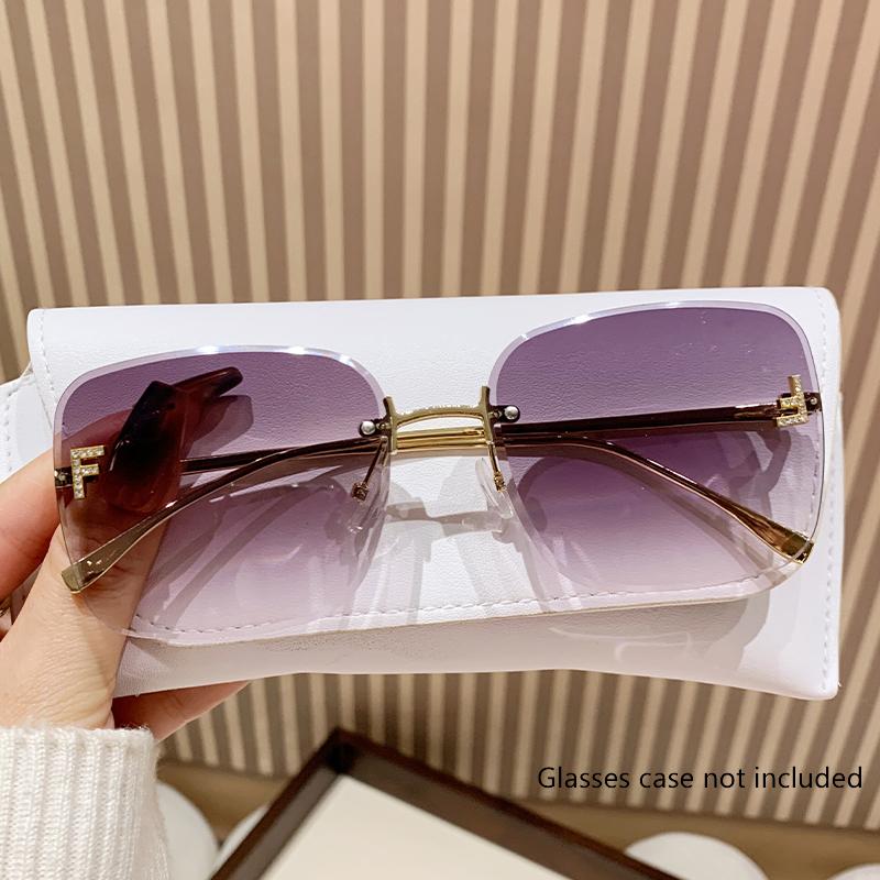 Autumn New Metal Rimless Sunglasses Trend Glasses Letter F Diamond-Encrusted Square Large Frame Sunglasses Female