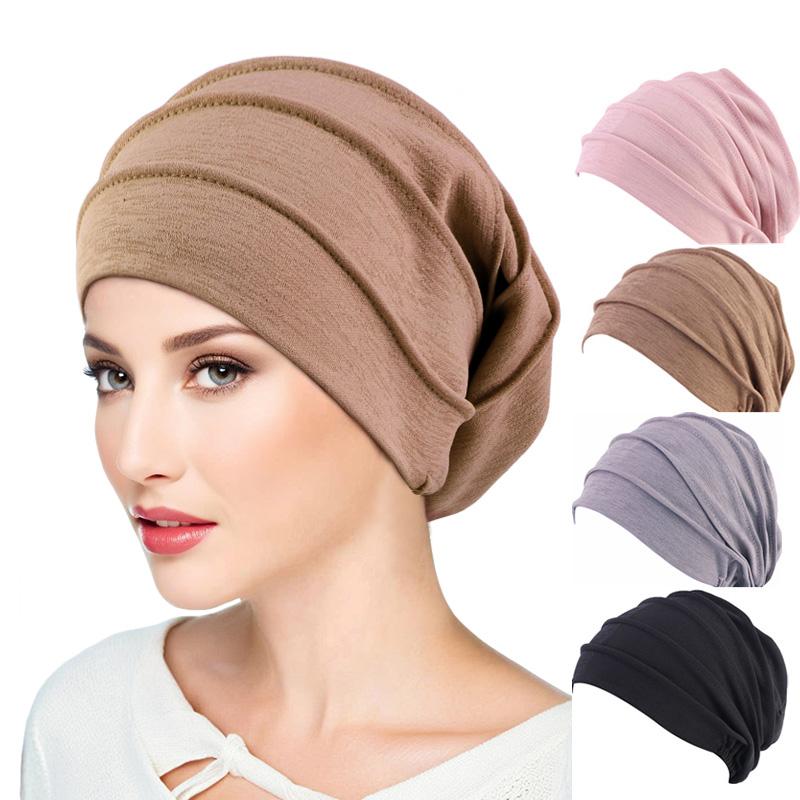 Muslimische Damen Stretch Schlaf Chemo Mütze Baumwolle Beanie Schlaf Hijab Turban Kopfbedeckung Kappe Kopftuch für Krebs Haarausfall Zubehör