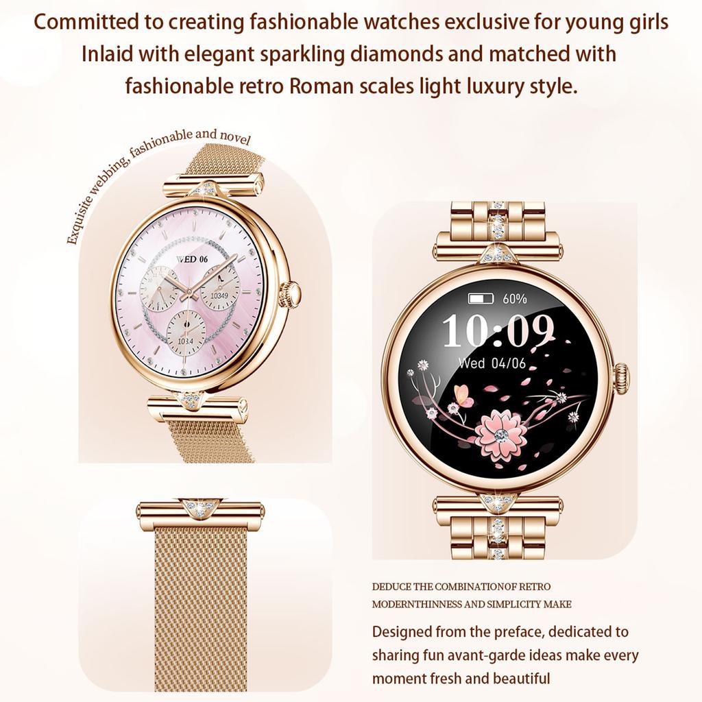 AK73 Damski Smartwatch Monitor Sportowy Wodoodporna Bransoletka z Paskiem z Siatki Stalowej