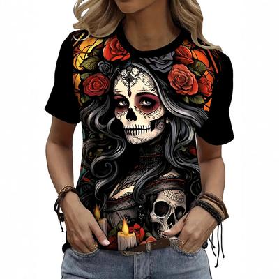 Summer Round Neck 3D Kull Print Top Fashionable Casual Short Sleeved Women's T-shirts