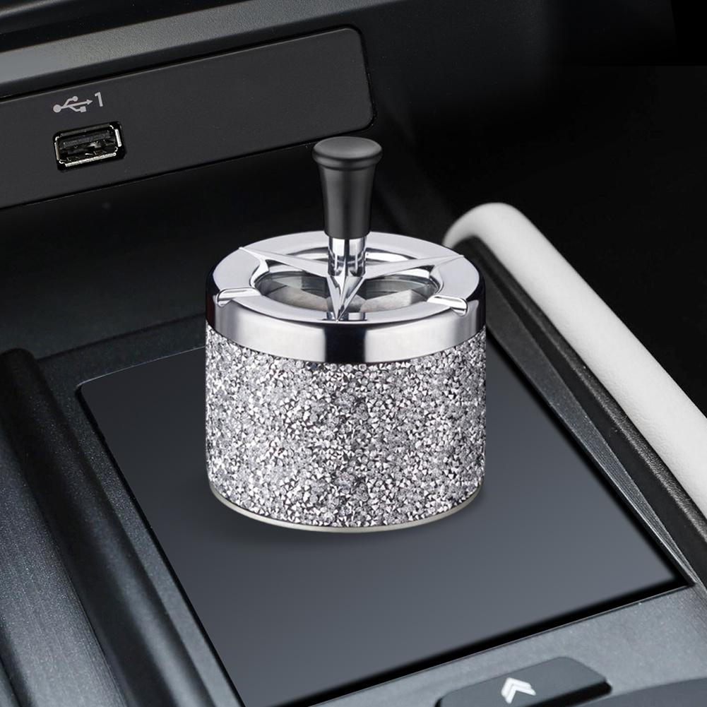 Push Down Ashtray with Lid Spinning Ashtray Windproof Self-Cleaning Ashtray Metal Car Ashtray for Cigarette Smoking