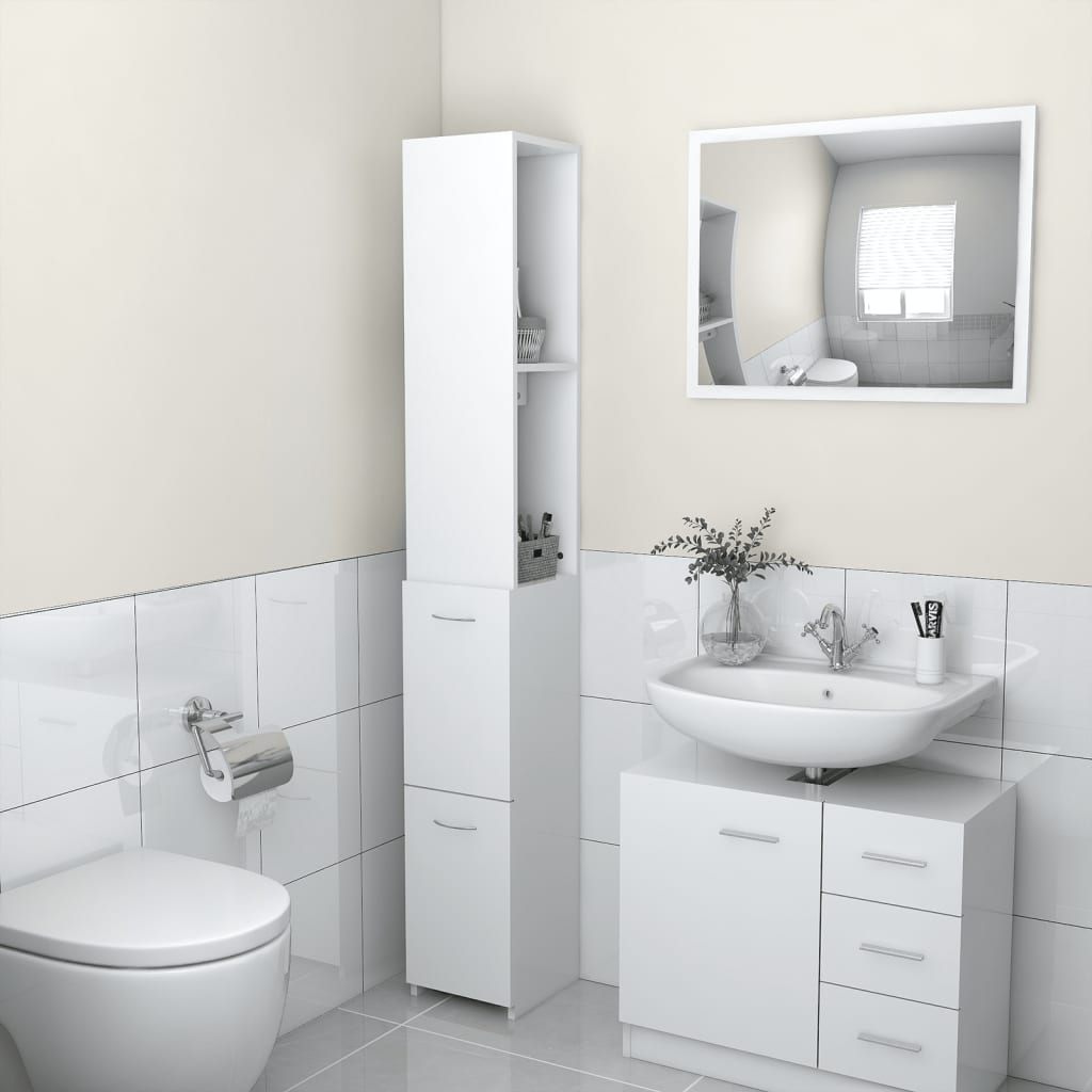 Vidaxl Szafka Łazienkowa, Biała, 25X26,5X170Cm Materiał Drewnopochodny