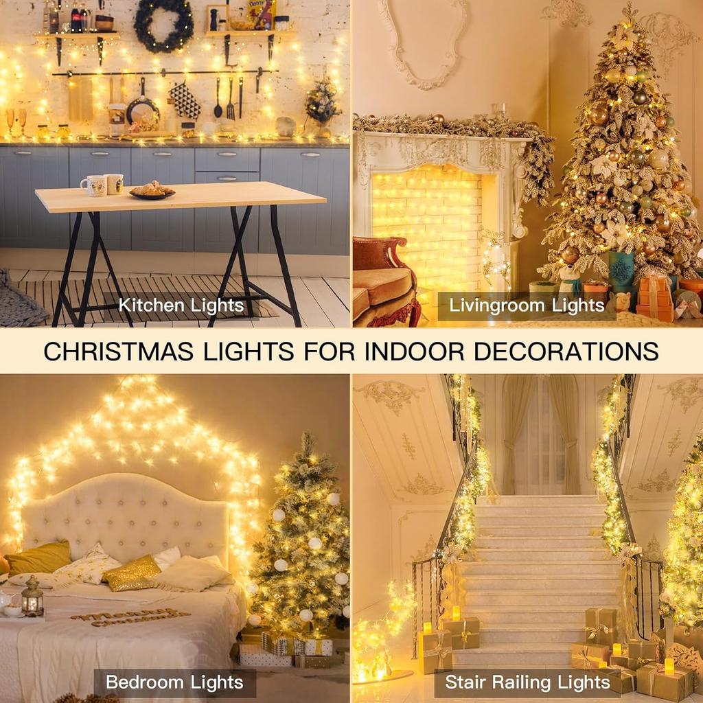 suddus String Lights Indoor Plug in 100 LED Christmas Lights Warm White