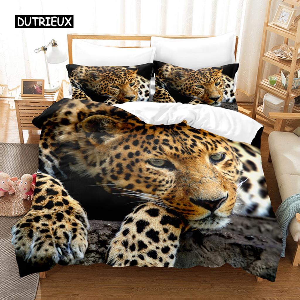 Tiger Duvet Cover Set King Wild Theme Twin Bedding Set Animals Pattern Decor Comforter Cover Microfiber Animal Theme Quilt Cover