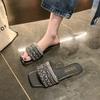 Slippers female summer wear new year's fairy wind pearl rhinestone sandals fashionable versatile flat bottom one-word