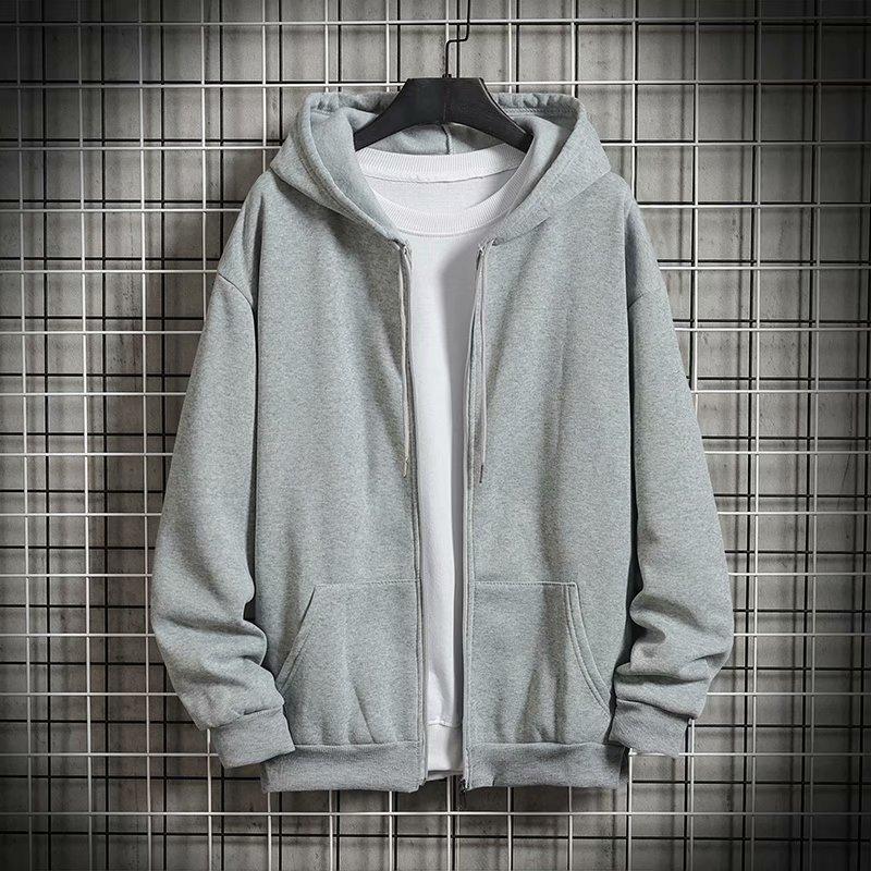 Spring and Autumn Men's Plush and Thickened Casual Solid Color Hooded Cardigan