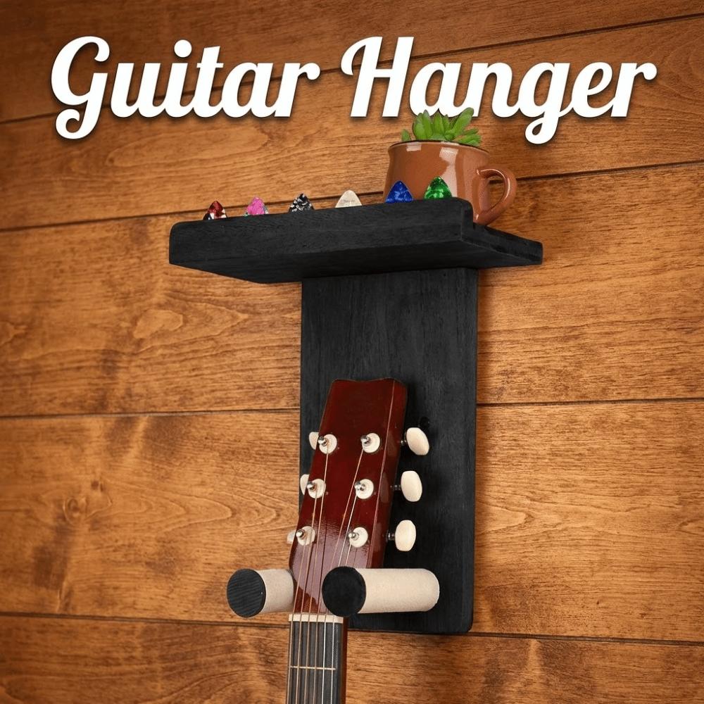 Wooden Guitar Hanger with Shelf String Instrument Storage Rack Wall Mount Guitar Racks  for Home