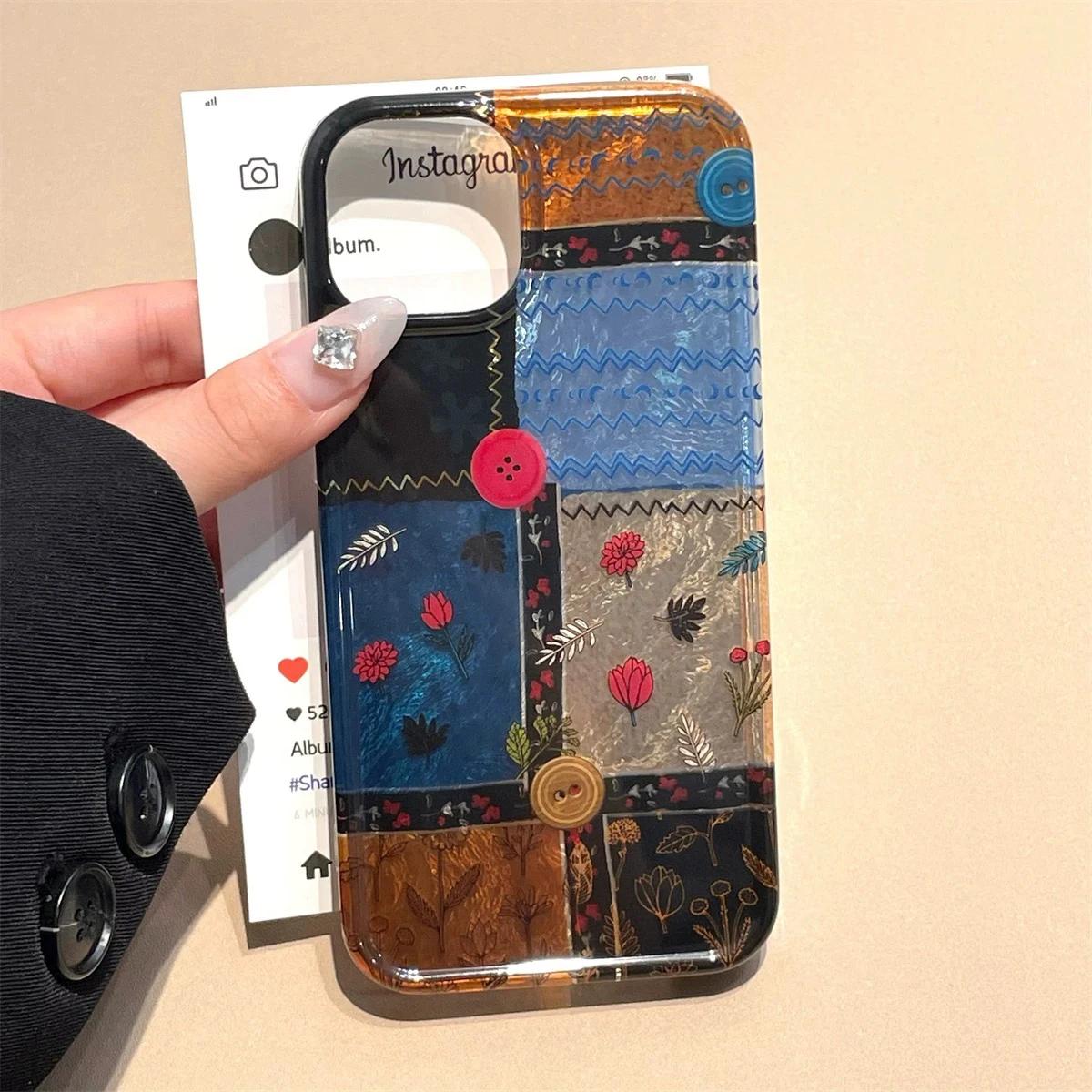 

Ретро Цветочный Арт Чехол для Телефона для IPhone 16 15 14 13 12 11 Mini Pro Max X XR XSMax 7 8 Plus Узор Ледник Ударопрочный Мягкий Чехол iPhone 13 Mini
