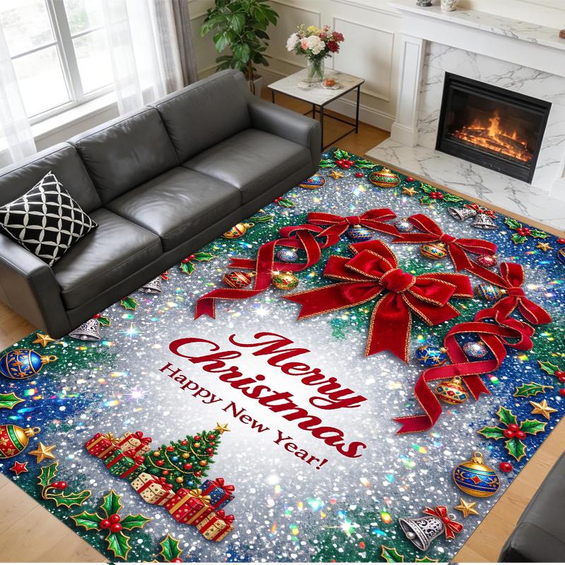 Weihnachtlich bedruckter quadratischer Teppich, weich, rutschfest, für Schlafzimmer, Weihnachtsgeschenk