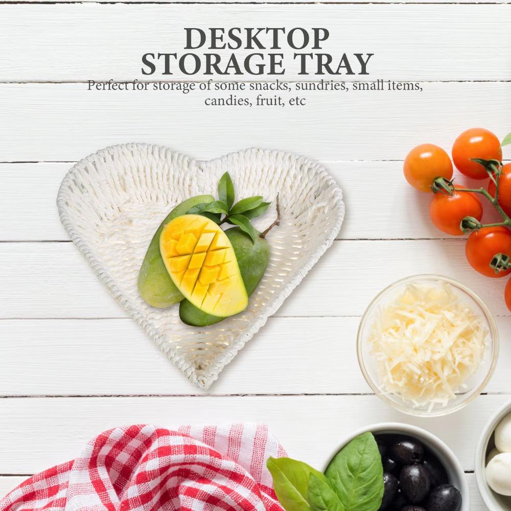 Chic Woven Storage Basket Handmade Paper Rope Fruit Plate Heart Shape Basket  Photo Prop