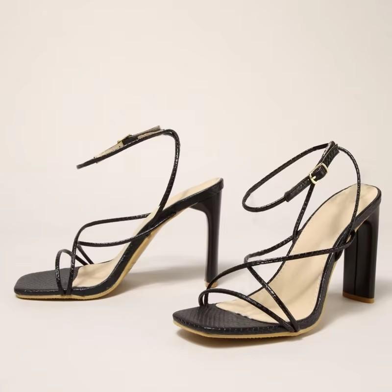 Dámské sandály s otevřenou špičkou, úzkým páskem, přezkou, lodičky, módní, letní, pásek s přezkou, čtvercový vysoký podpatek, dámské boty